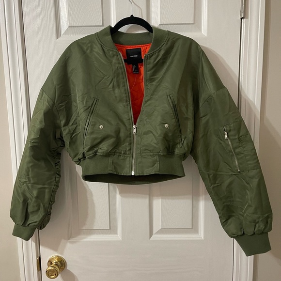 Cropped Bomber Jacket with orange quilted inside - Picture 1 of 4